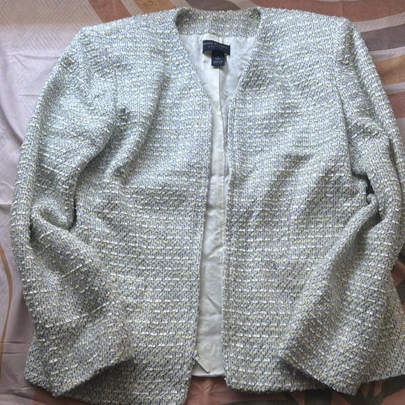 Ann Klein Pastel Green Blue Cream Tweed Jacket - Picture 5 of 13